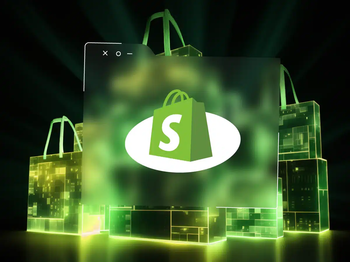 Logotipo de Shopify con elementos tecnol&oacute;gicos