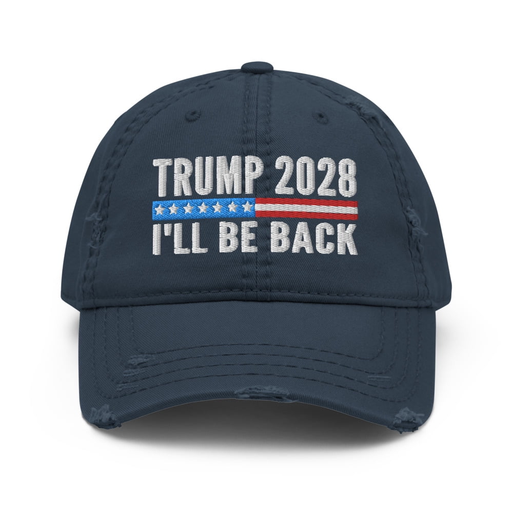 Gorra azul con lema 'I'll Be Back'