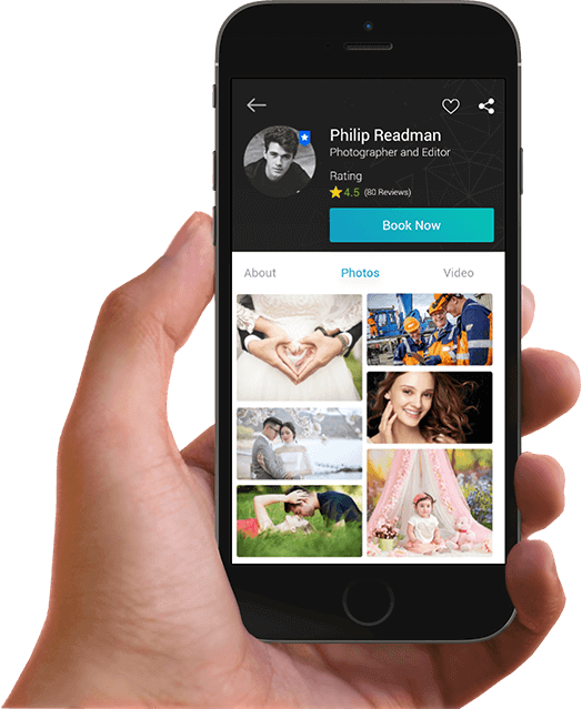 Interfaz de reserva de fot&oacute;grafos en app m&oacute;vil