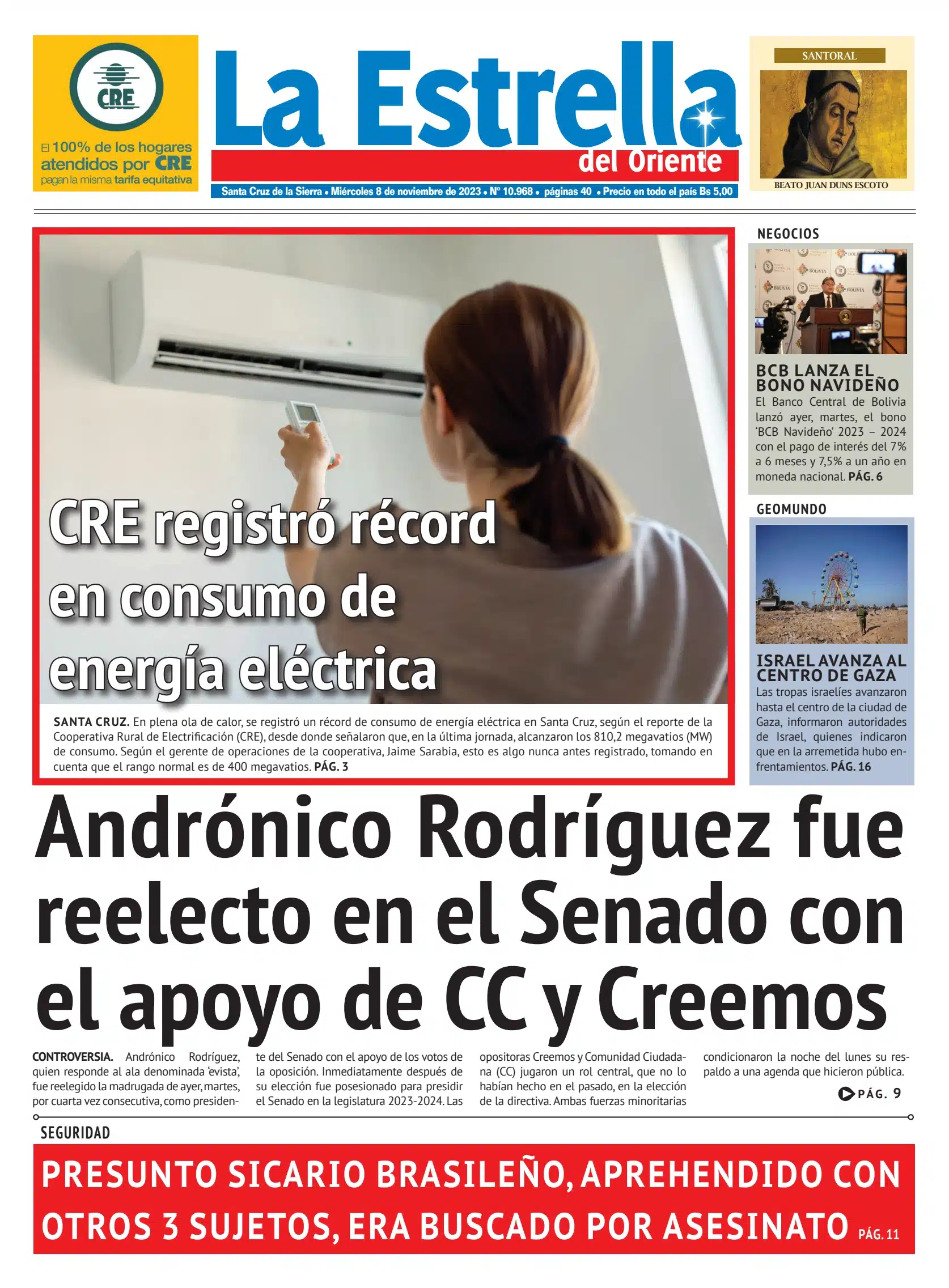 Portada de periódico sobre debates legislativos