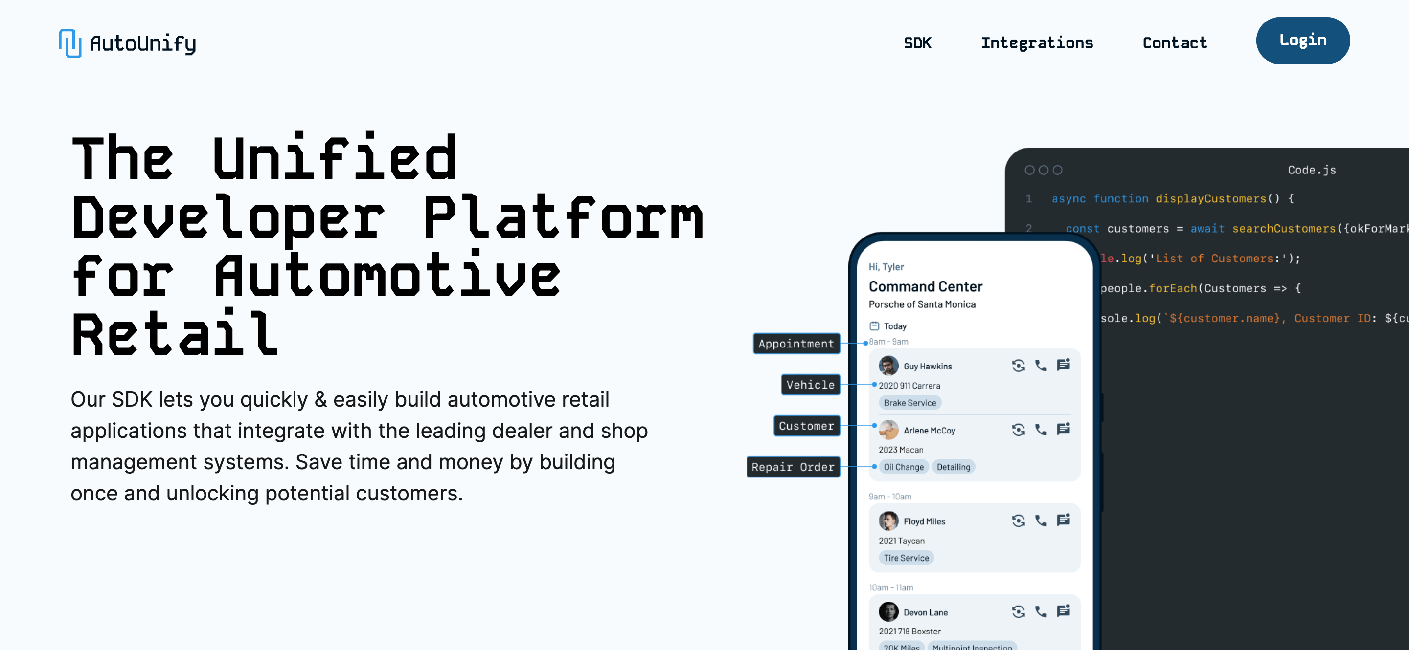 Interfaz del software AutoUnify con centro de control