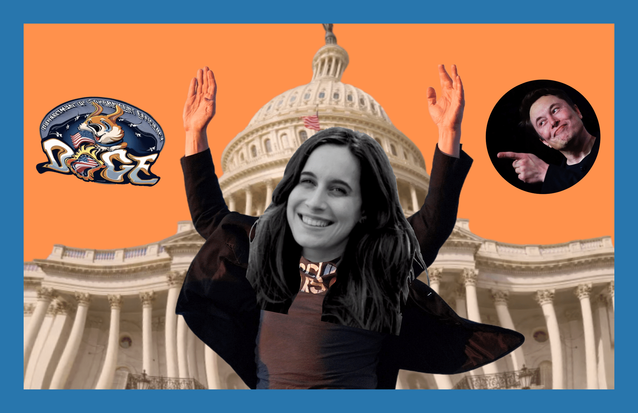 Amanda Scales con el Capitolio de fondo y logo de DOGE