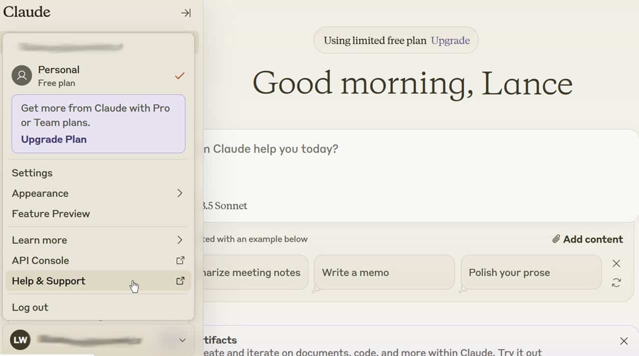 Interfaz actualizada de Claude con men&uacute; contextual