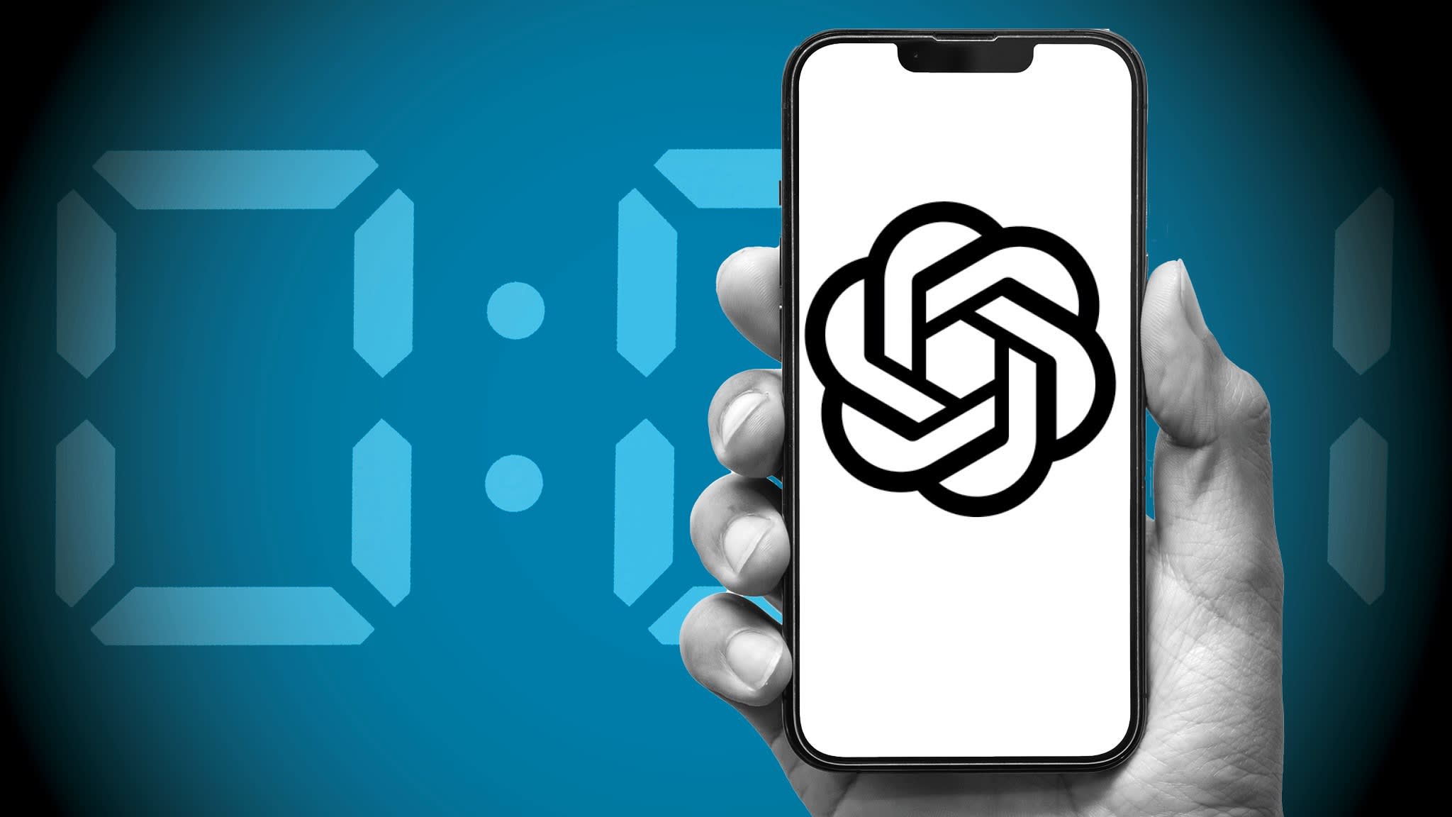 Dispositivo m&oacute;vil mostrando logo de OpenAI con temporizador