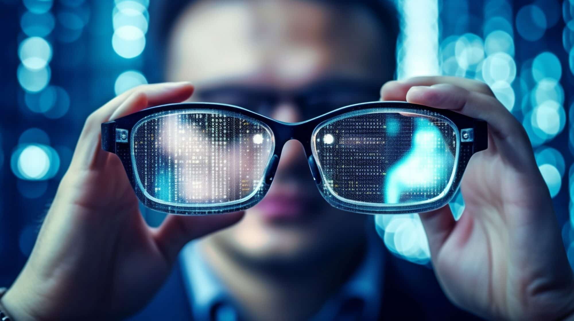 Prototipo de gafas inteligentes mostrando interfaz de datos
