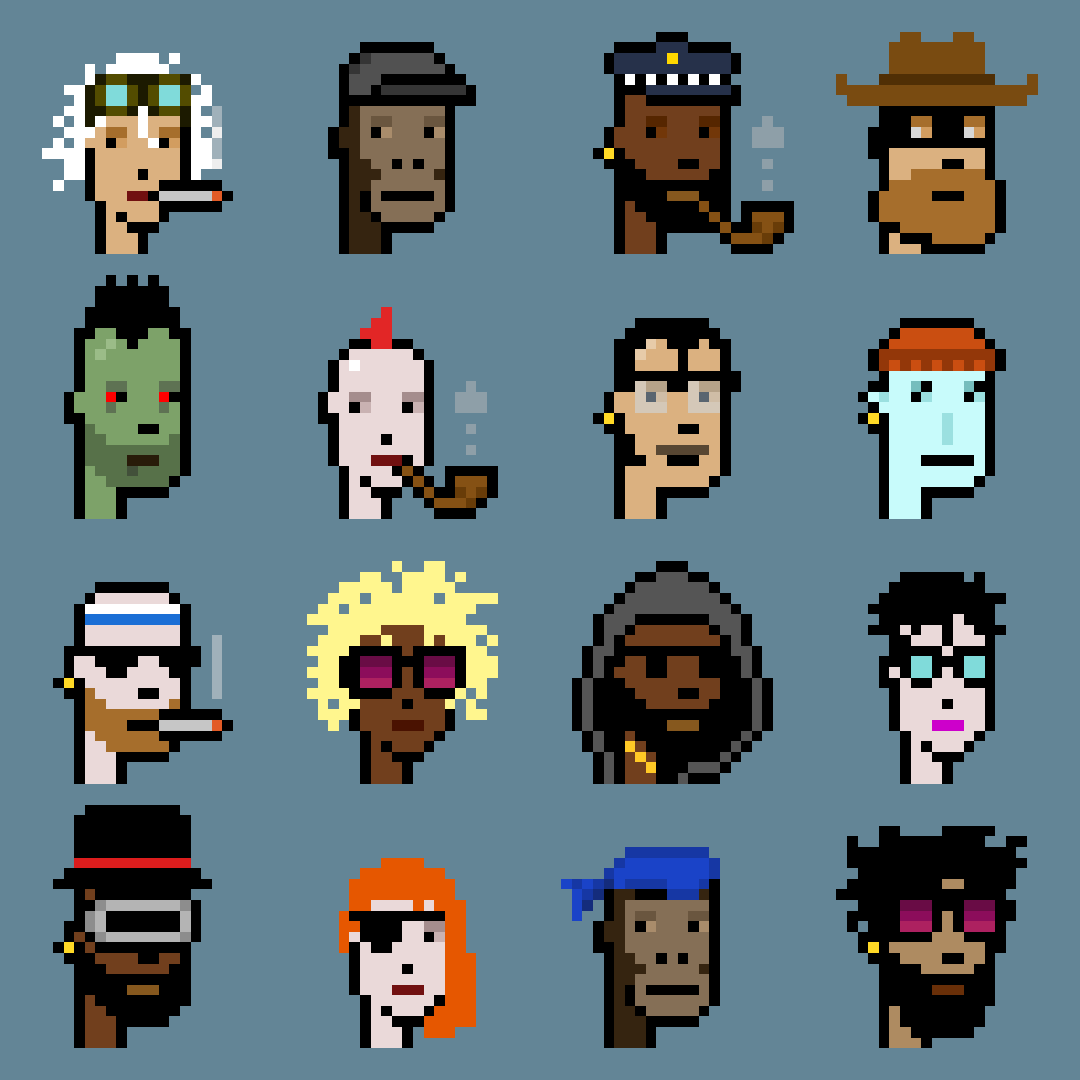 Colecci&oacute;n de CryptoPunks con personajes pixelados