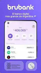 Interfaz de Brubank mostrando saldo y transacciones