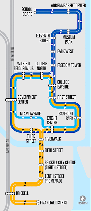 Mapa actualizado de rutas del Metromover