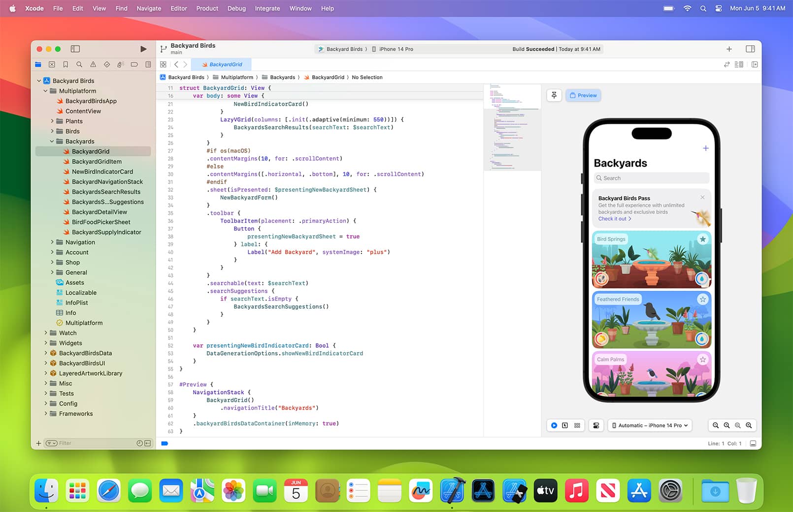 Entorno de desarrollo Xcode con vista previa para iPhone