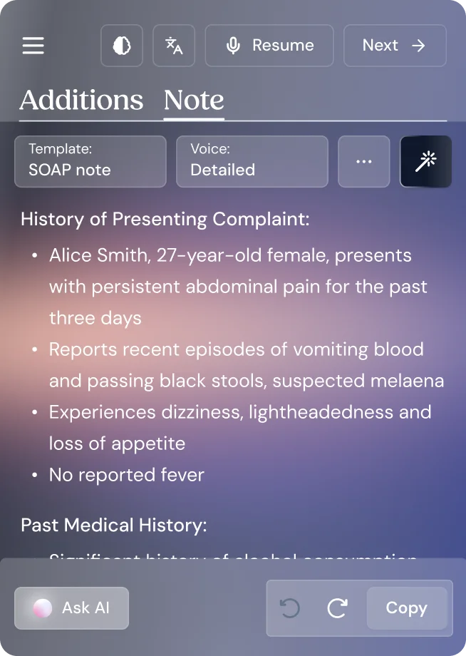 Interfaz de notas médicas automatizadas con formato SOAP