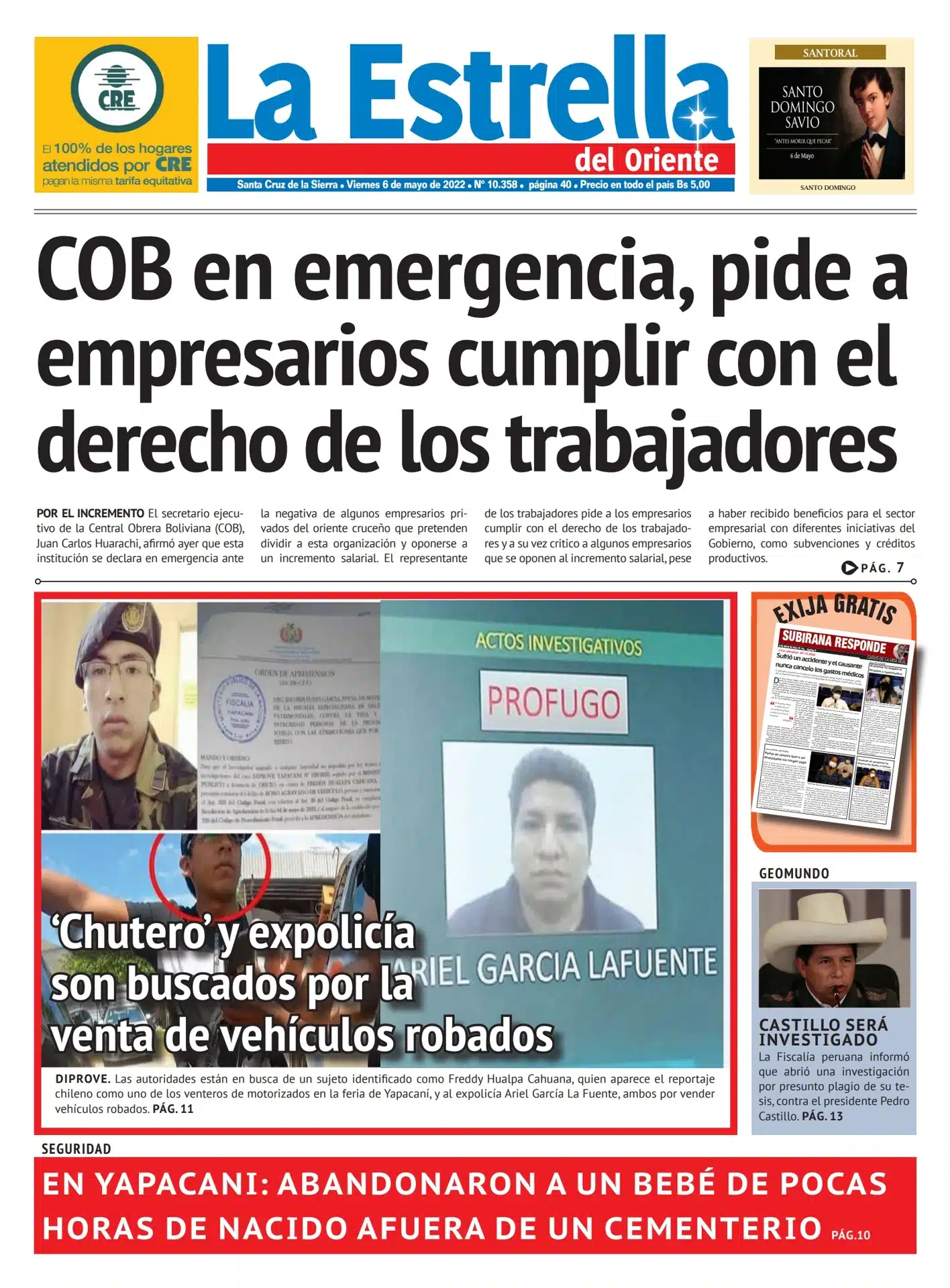 Portada de peri&oacute;dico sobre conflictos sociales
