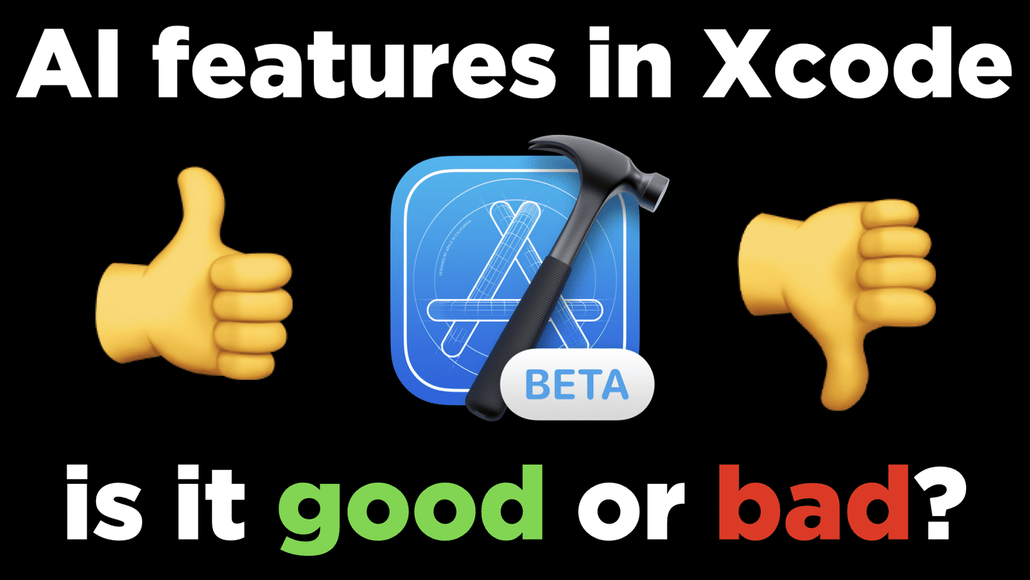 Diseño gráfico con logo de Xcode y emojis de aprobación