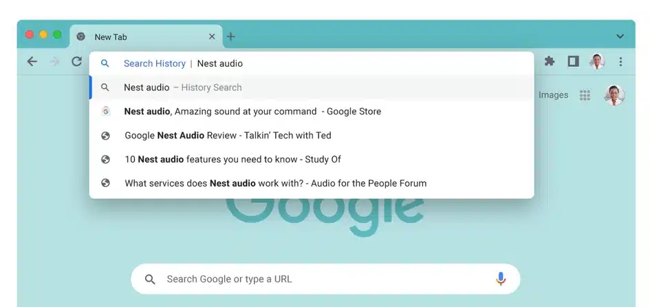 Interfaz de b&uacute;squeda de Google con ejemplo de consulta de audio