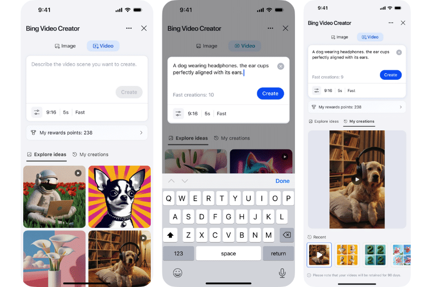 Ejemplo de interfaz para ingresar prompts en Bing Video Creator