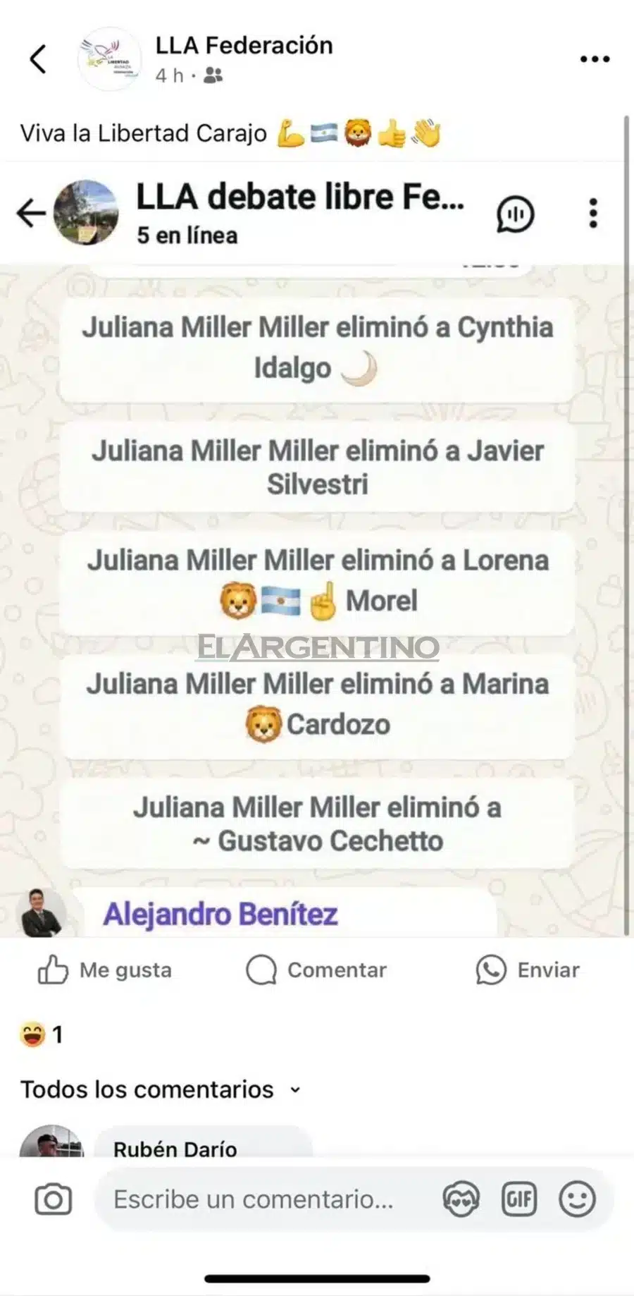 Captura de grupo de Facebook libertario con mensajes de expulsi&oacute;n