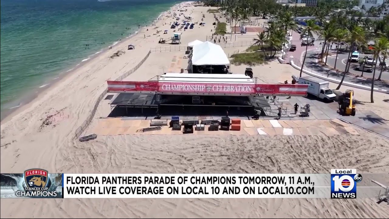 Preparativos celebraci&oacute;n Stanley Cup en playa Fort Lauderdale