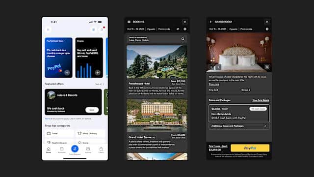Interfaz de reservas hoteleras en PayPal