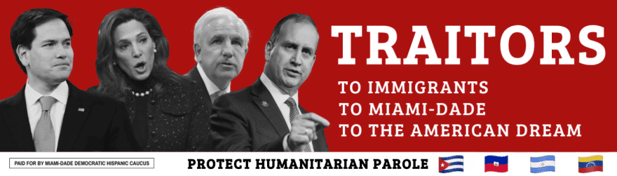 Cartel crítico con políticos en protesta migratoria