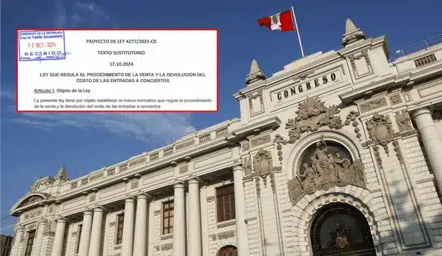 Fachada del Congreso con documento de la ley