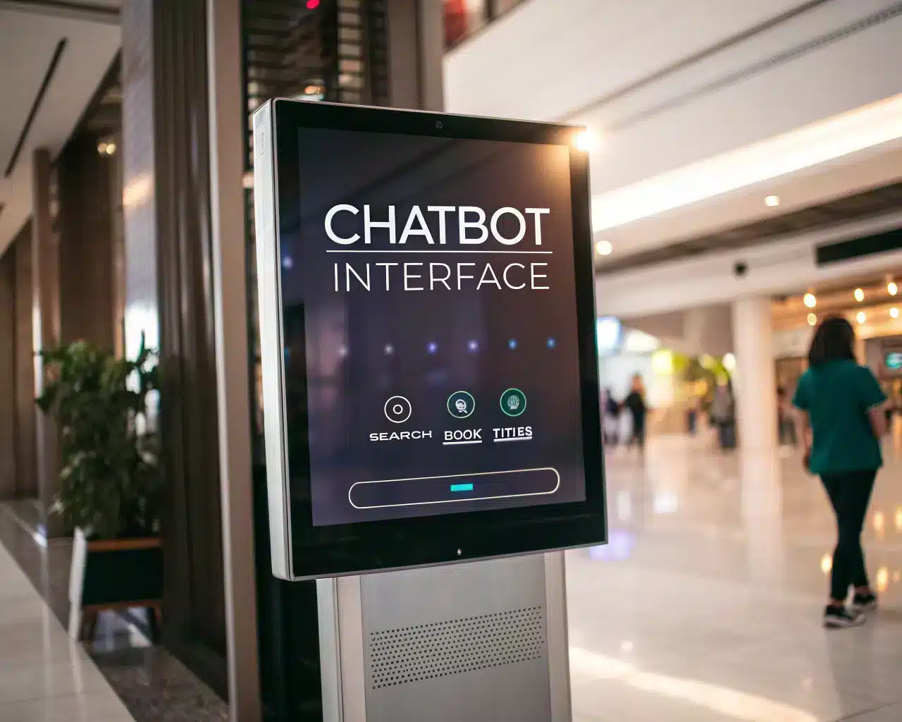 Kiosko digital con interfaz de chatbot en espacio público