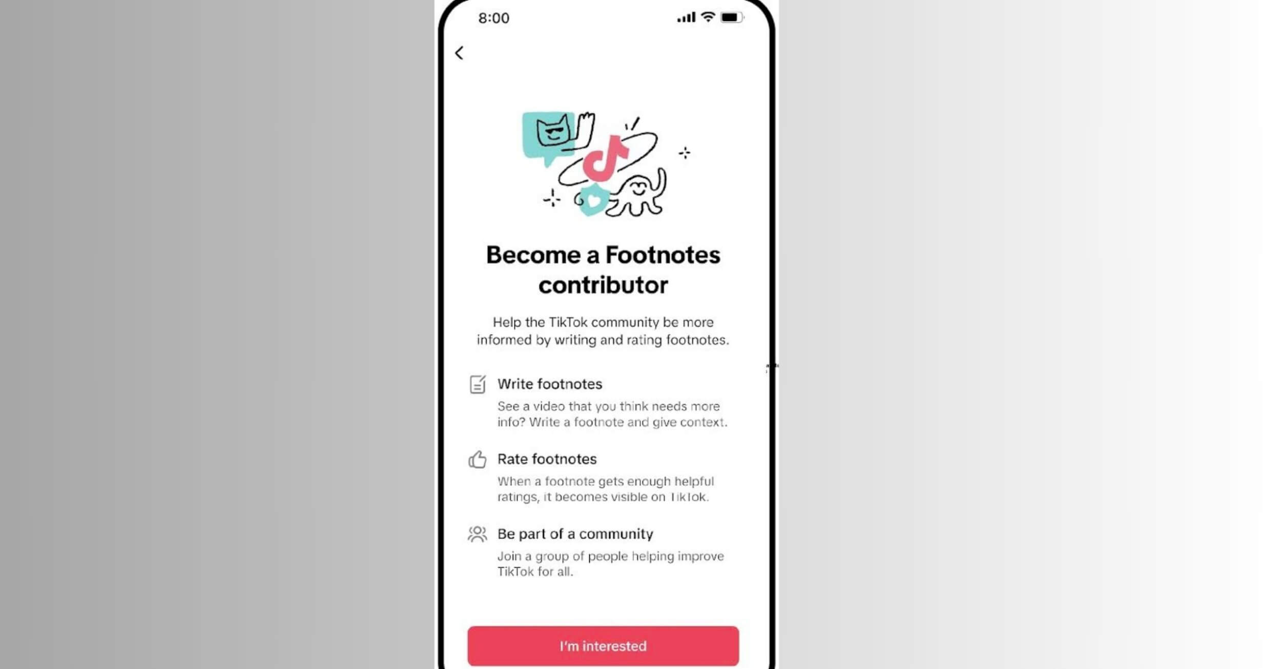Interfaz de TikTok Footnotes similar a Notas Comunitarias