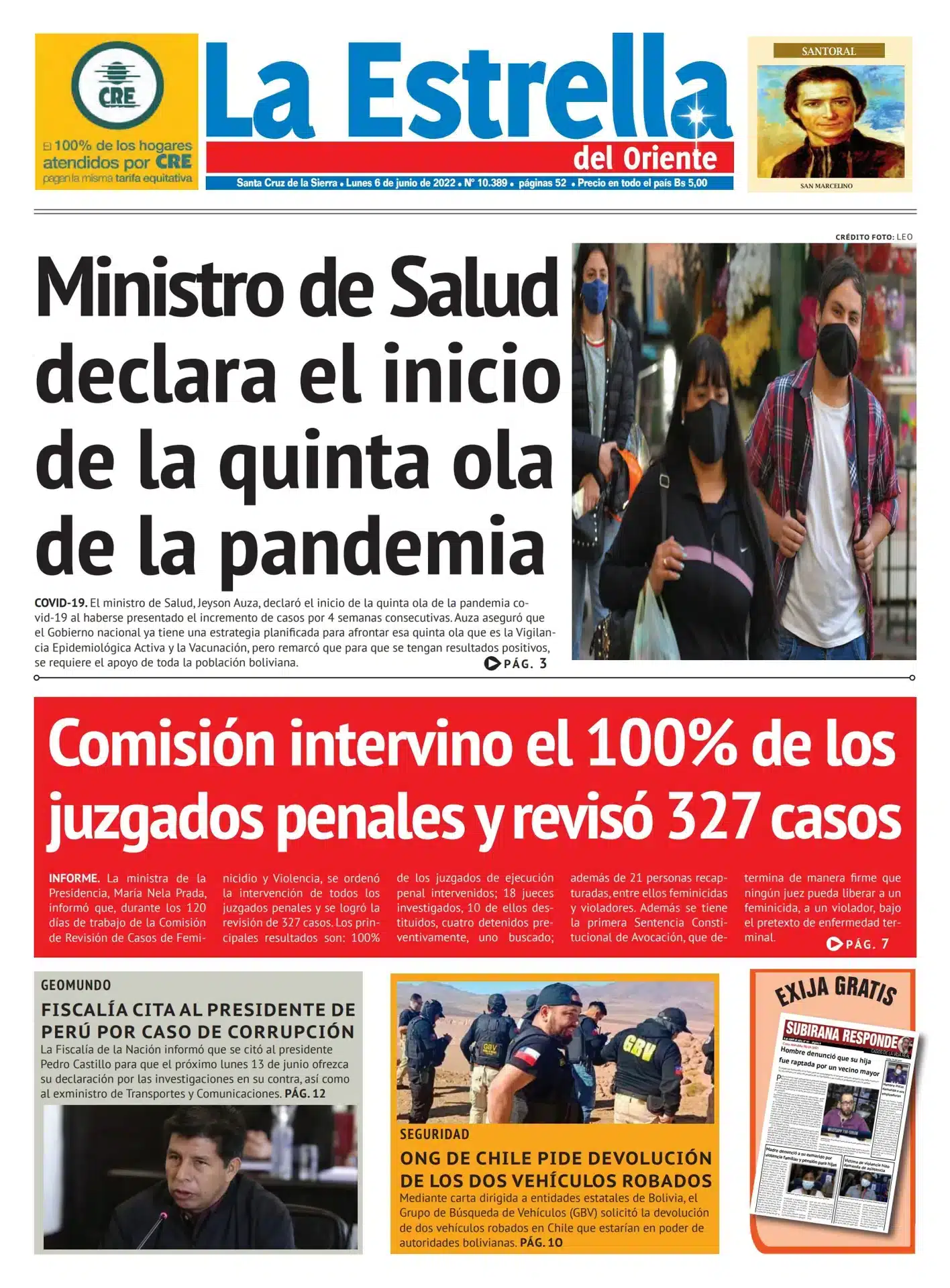 Portada de periódico con titulares sobre juzgados penales