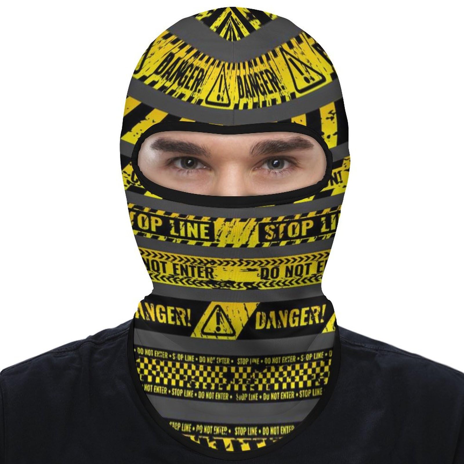 M&aacute;scara de esqu&iacute; similar a la usada por el sospechoso, con dise&ntilde;o de advertencia