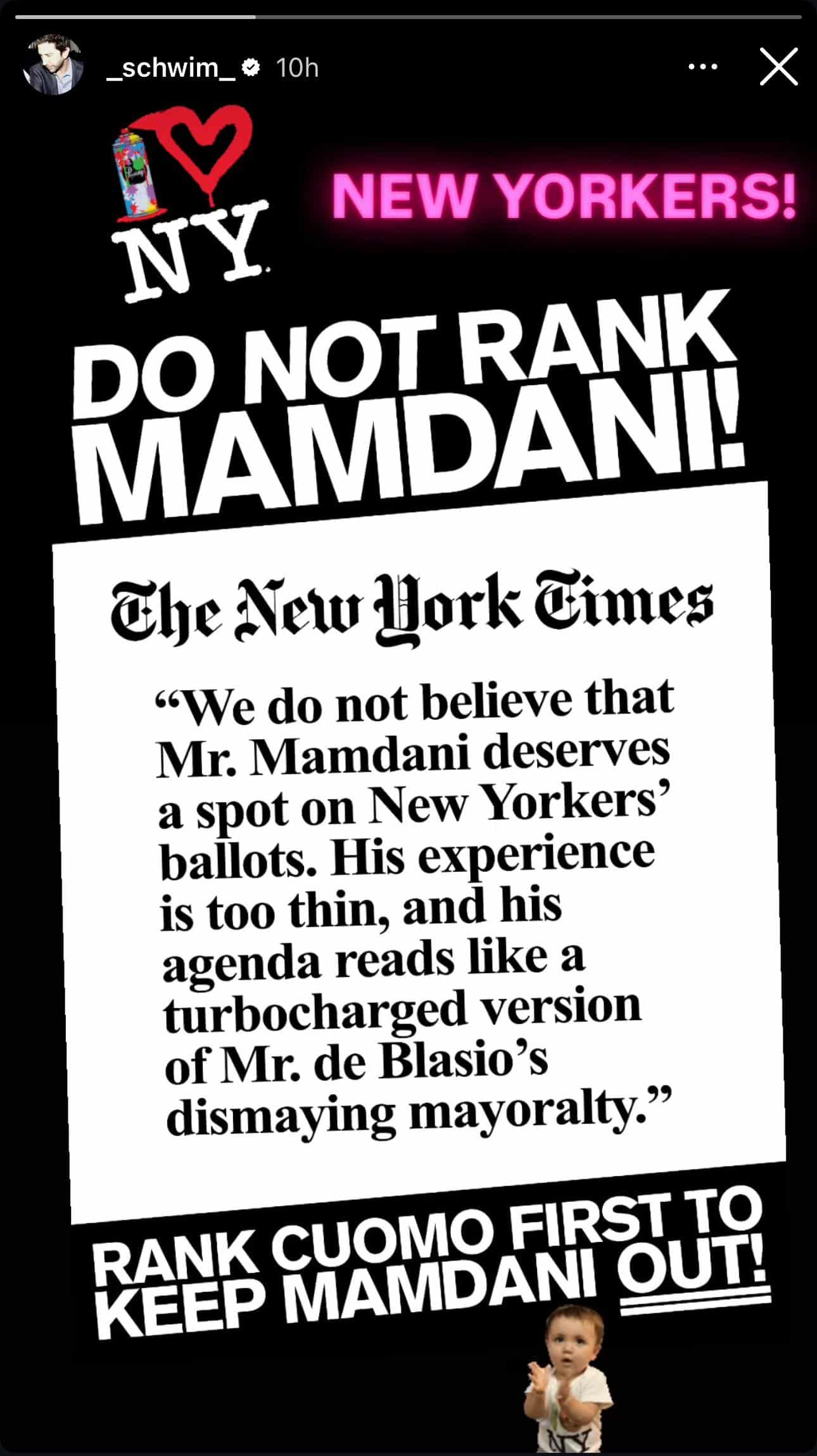 Material electoral contra Mamdani promoviendo a Cuomo
