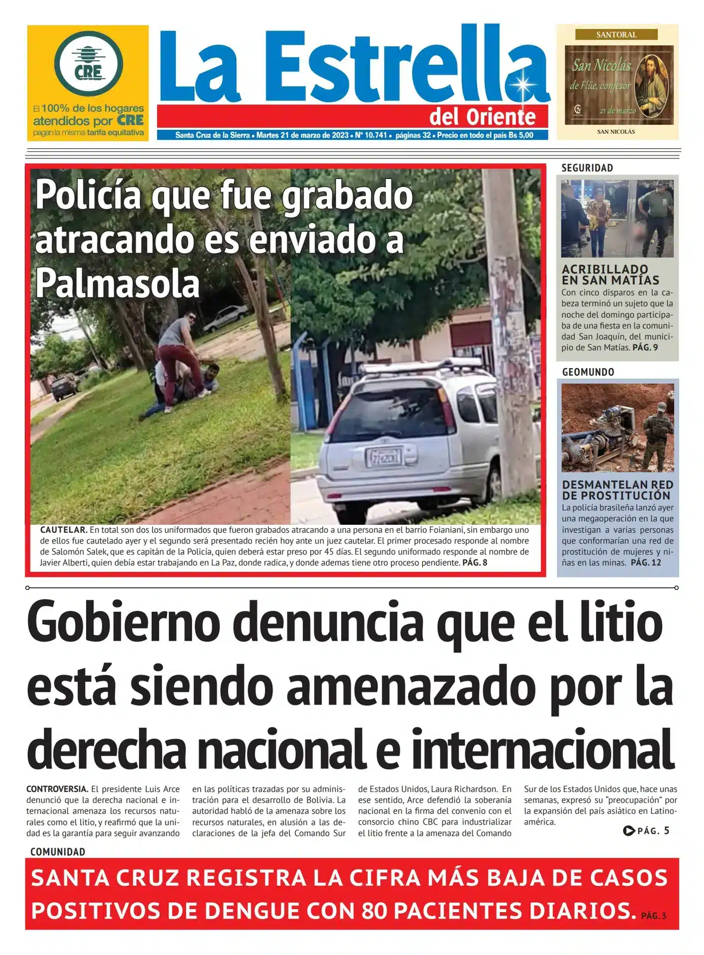 Portada de periódico sobre seguridad ciudadana