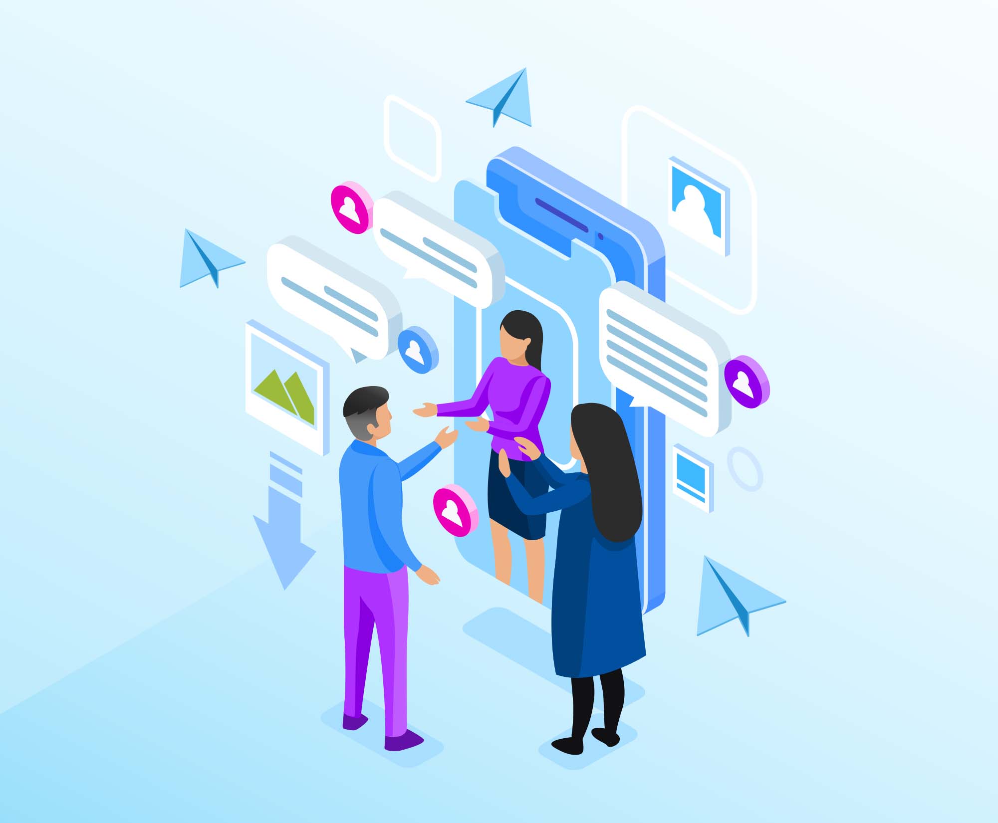 Personas interactuando en chat grupal