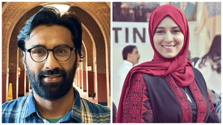 Investigador y mujer en entorno universitario