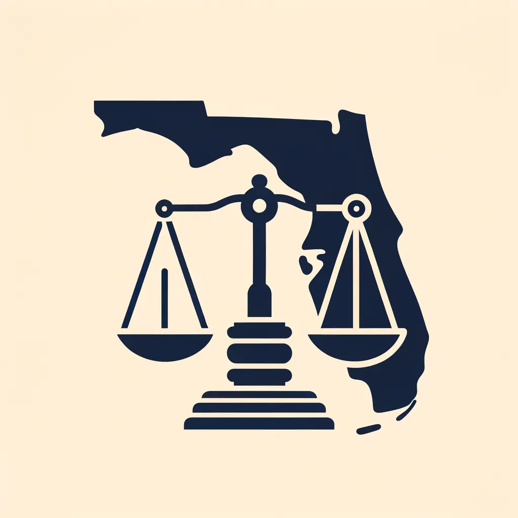 Símbolo de justicia sobre mapa de Florida