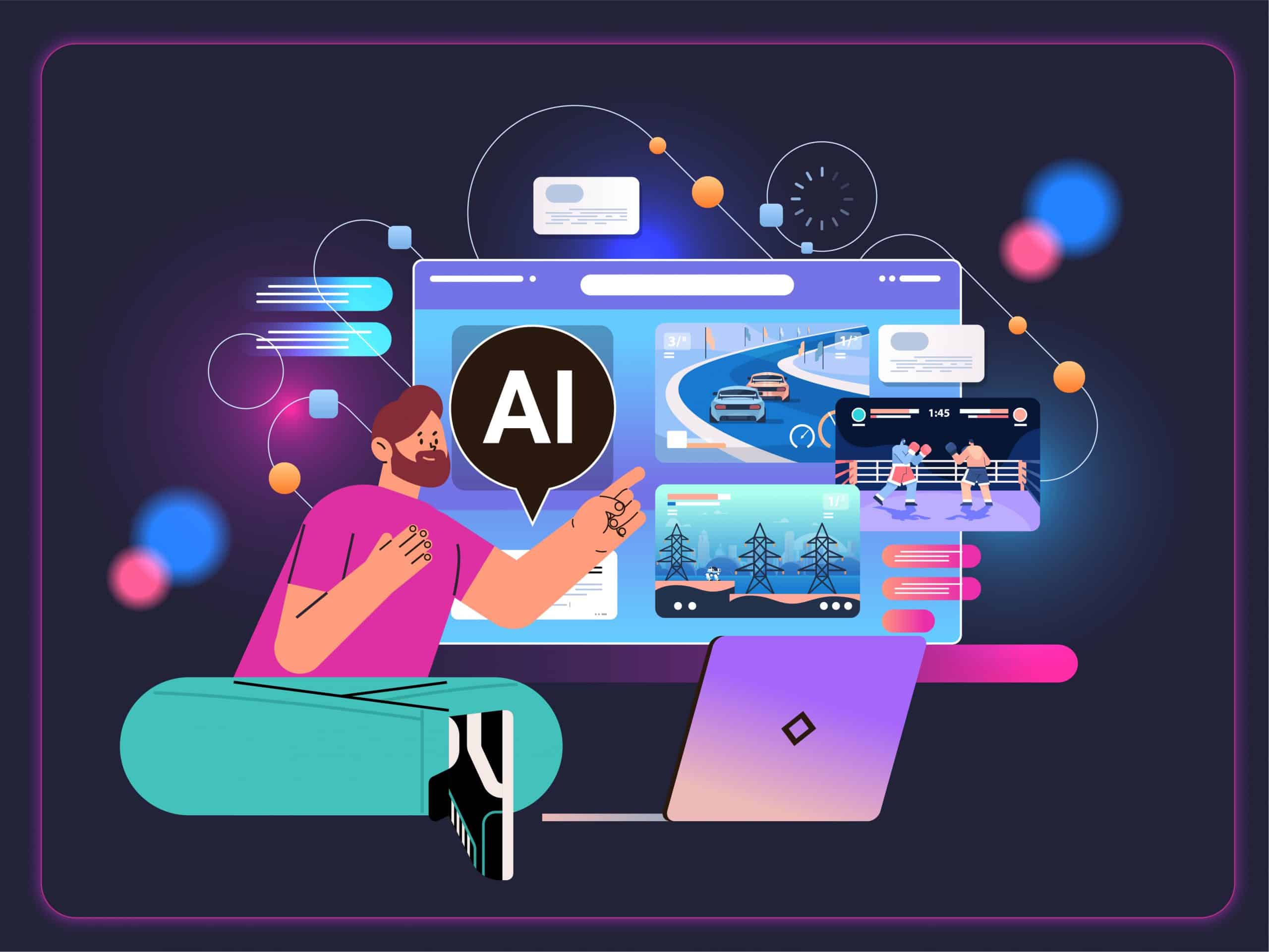 Persona interactuando con tecnología IA para generación de contenido