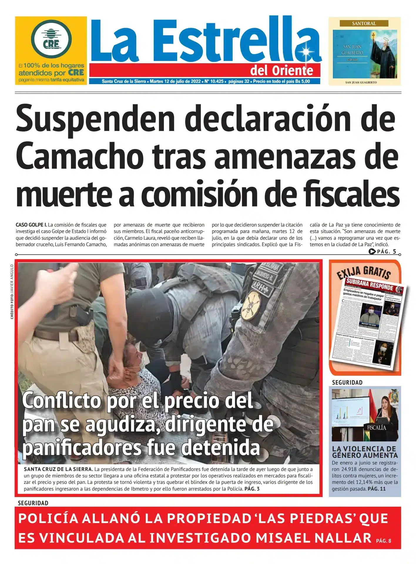 Portada de peri&oacute;dico sobre operativos policiales