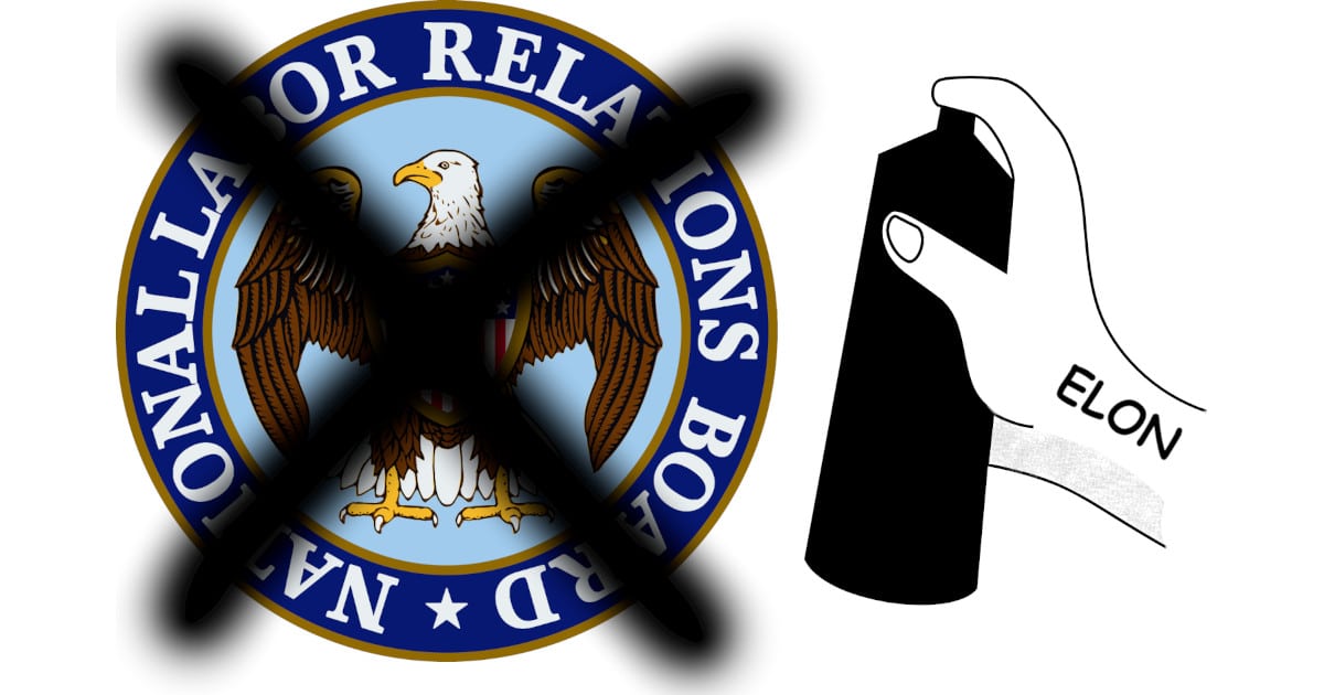 Emblema de NLRB tachado con referencia a Elon Musk