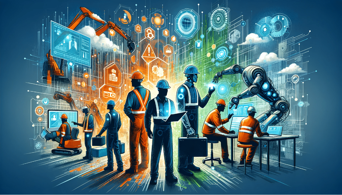 Trabajadores en entorno tecnológico con IA