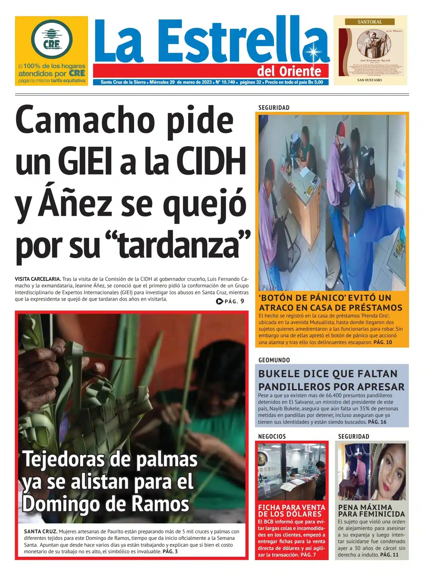 Portada de periódico sobre temas de seguridad