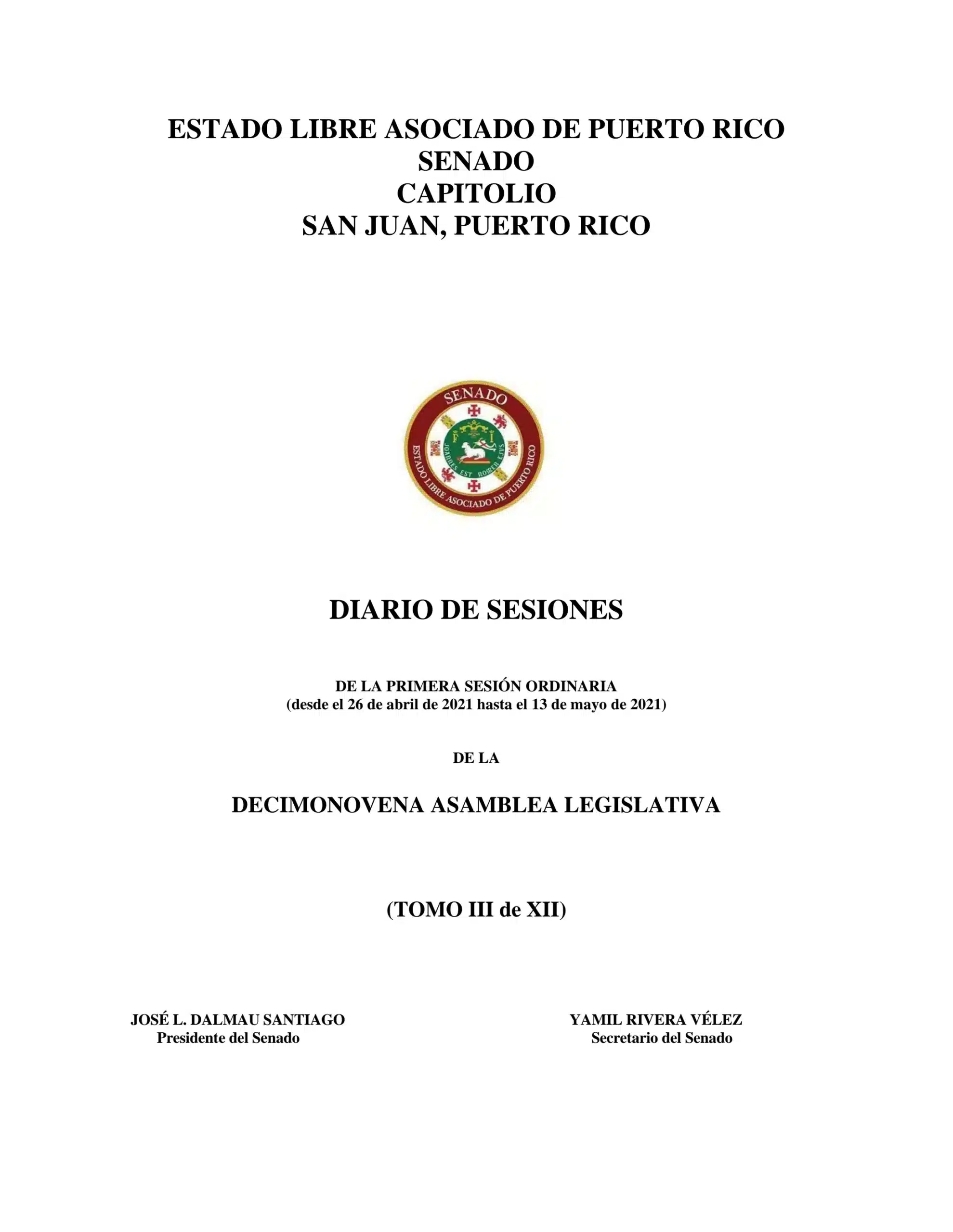 Documento del Senado de Puerto Rico de 2021