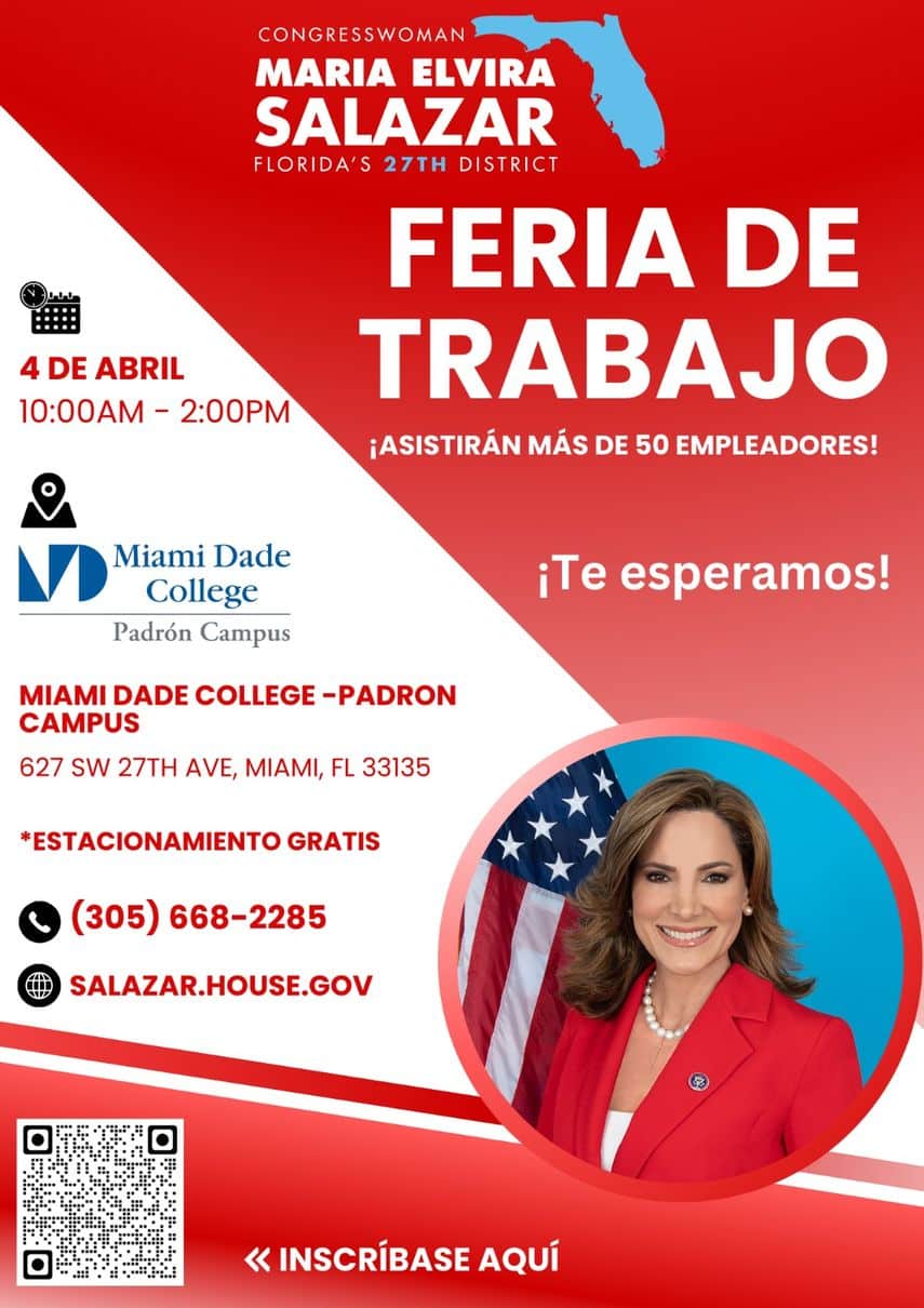 Flyer de feria de empleo en Miami-Dade College