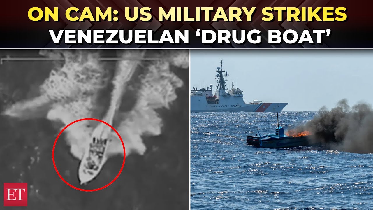 Escena del ataque marítimo con bote en llamas y buque de la Guardia Costera