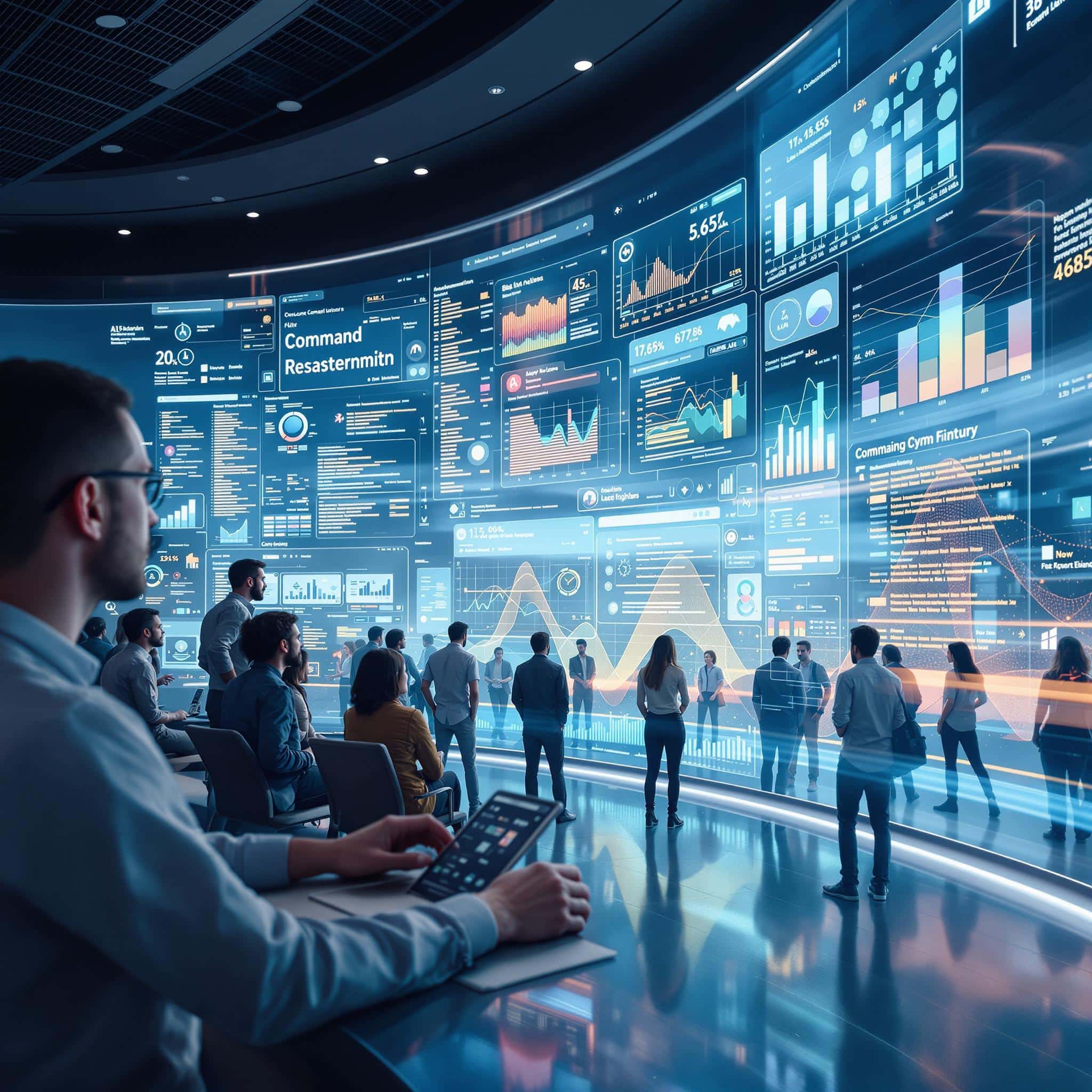 Entorno tecnol&oacute;gico avanzado con pantallas interactivas y an&aacute;lisis de datos