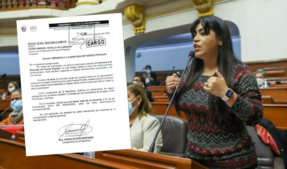 Congresista Vivian Olivos en el Congreso con documento de renuncia