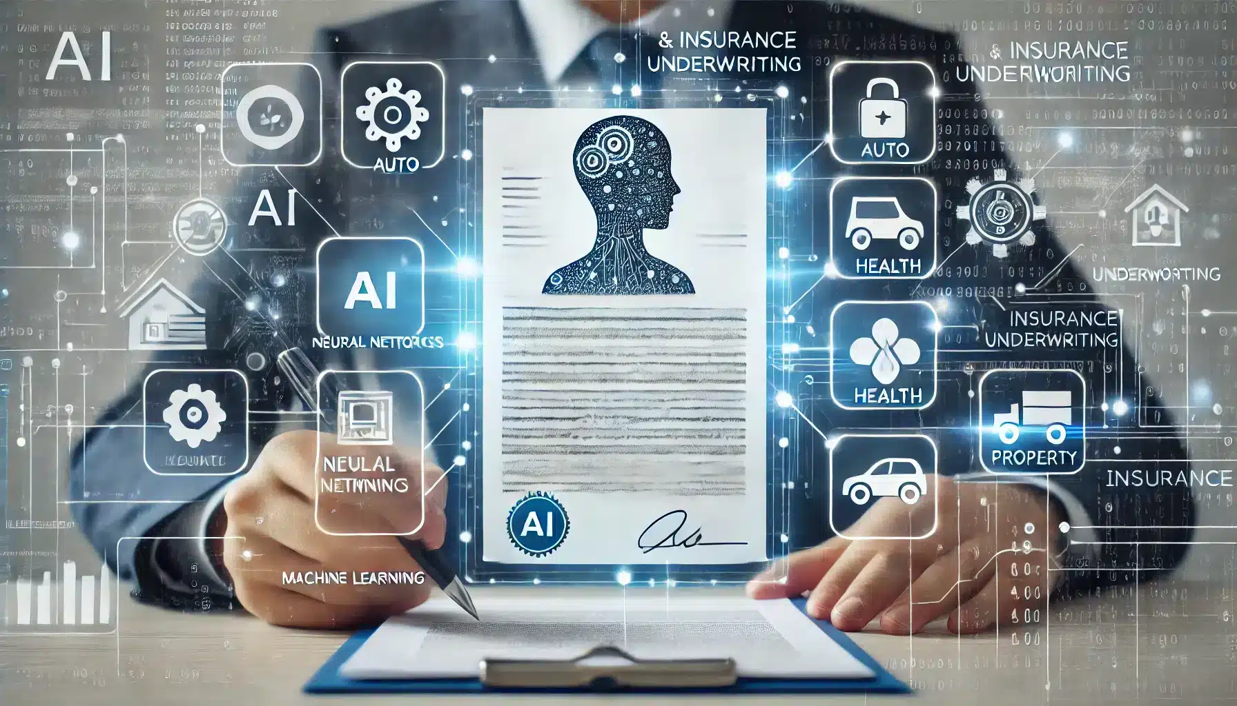 Representación conceptual de IA en automatización de seguros