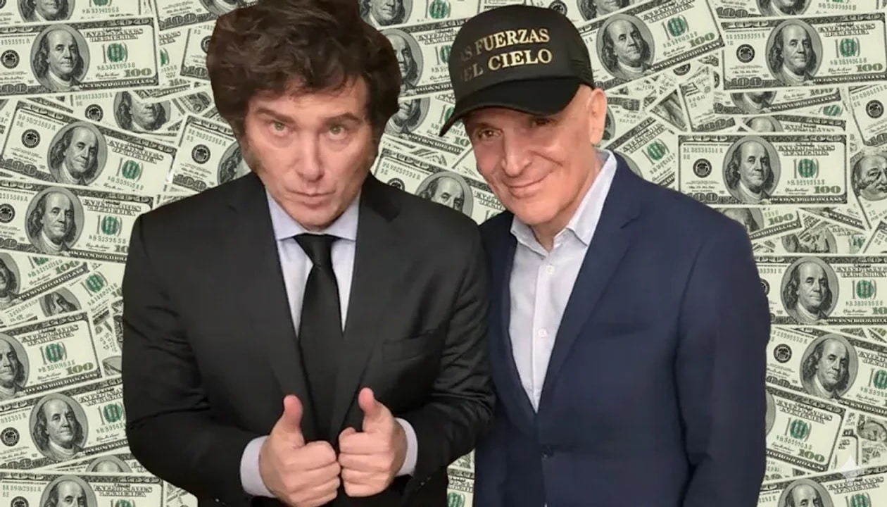 Dos personas en un entorno con billetes de d&oacute;lar, sugiriendo v&iacute;nculos financieros