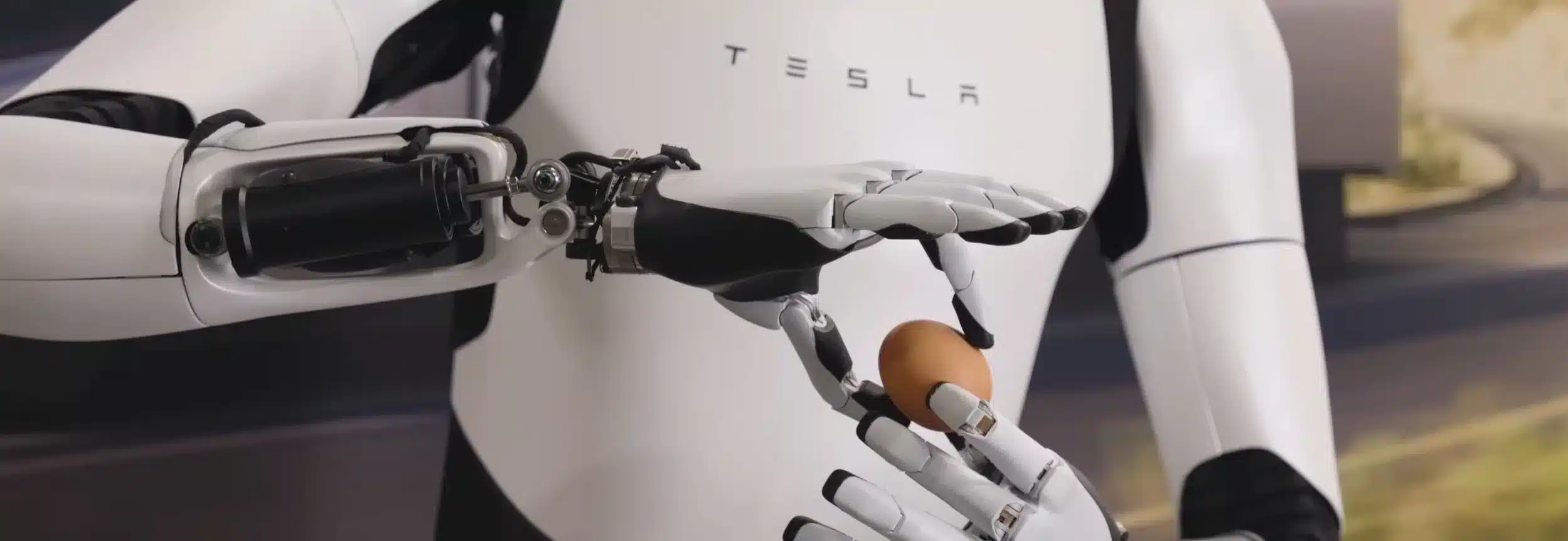 Robot humanoide Tesla Optimus sosteniendo un huevo