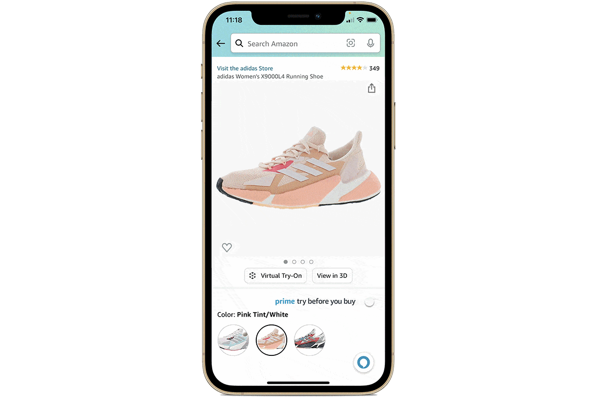 Ejemplo de prueba virtual de zapatillas en un dispositivo móvil