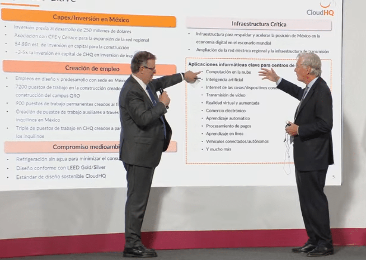 Presentación sobre inversión en infraestructura cloud e IA en un evento