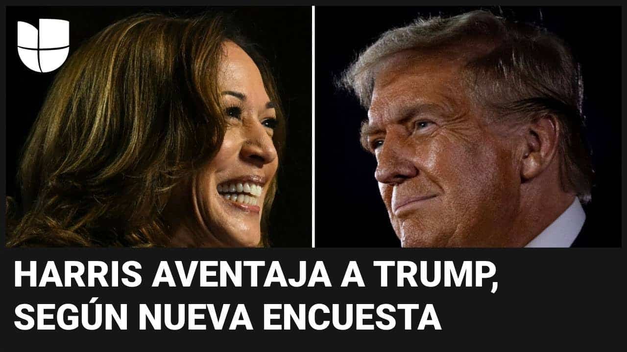 Rostros de Trump y Harris en encuesta con Harris liderando