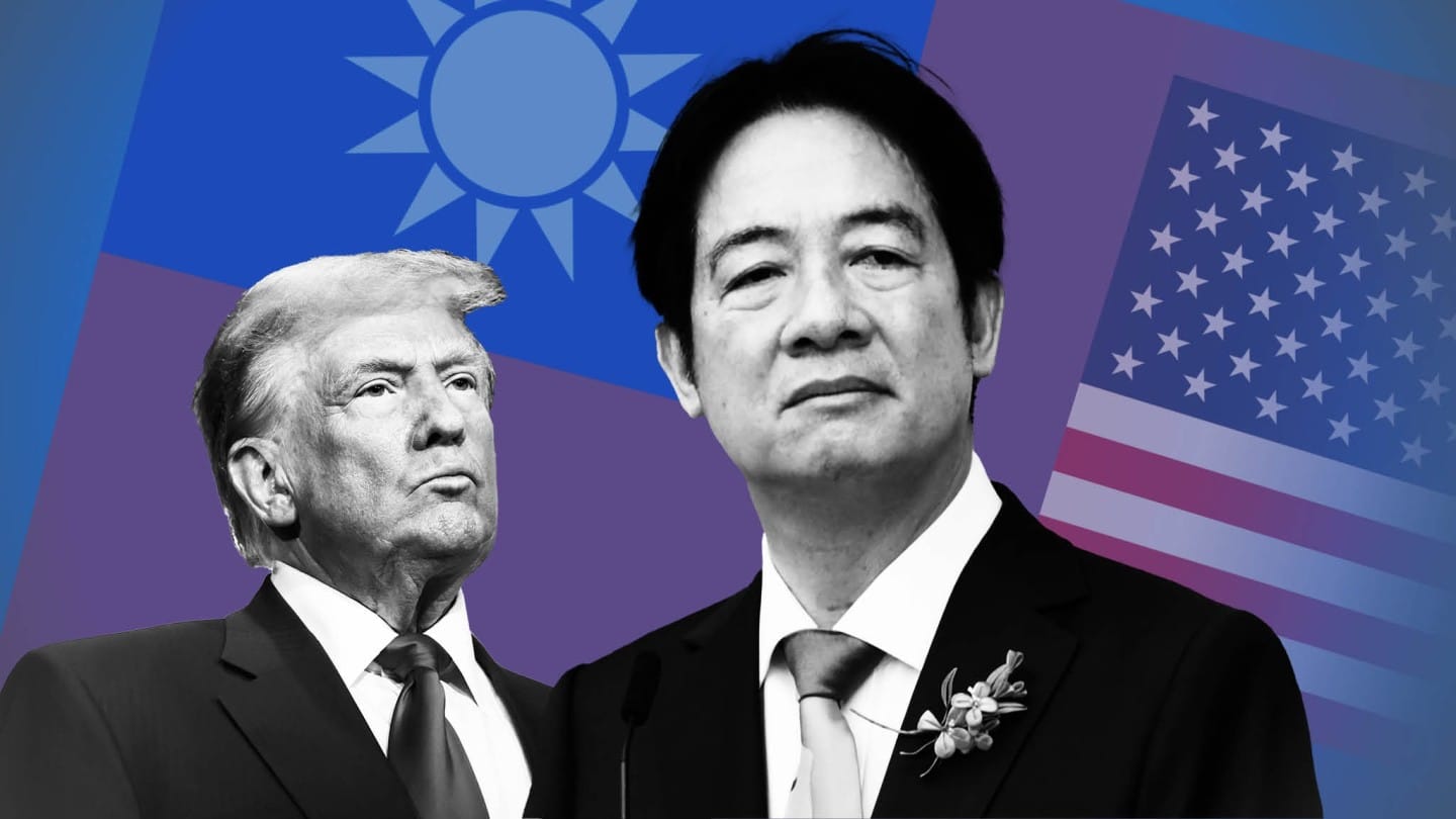 Donald Trump con banderas de Taiw&aacute;n y EE.UU.