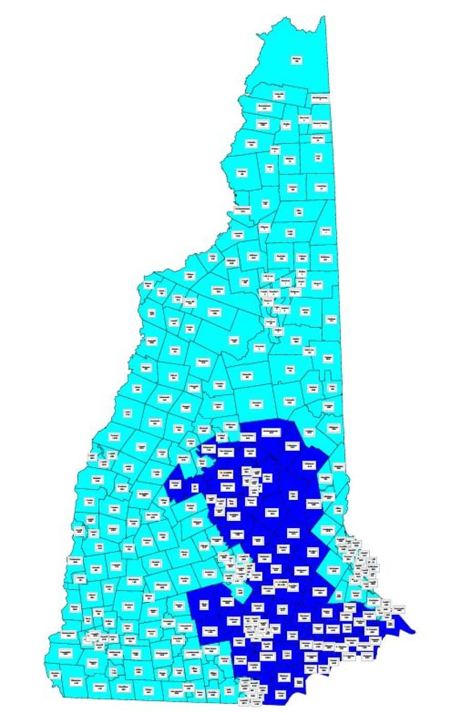 Mapa adicional de New Hampshire mostrando divisiones distritales